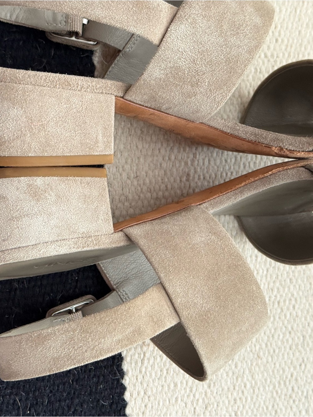 Vince Beige Taupe Suede Block Heel Sandals - Picture 5 of 8